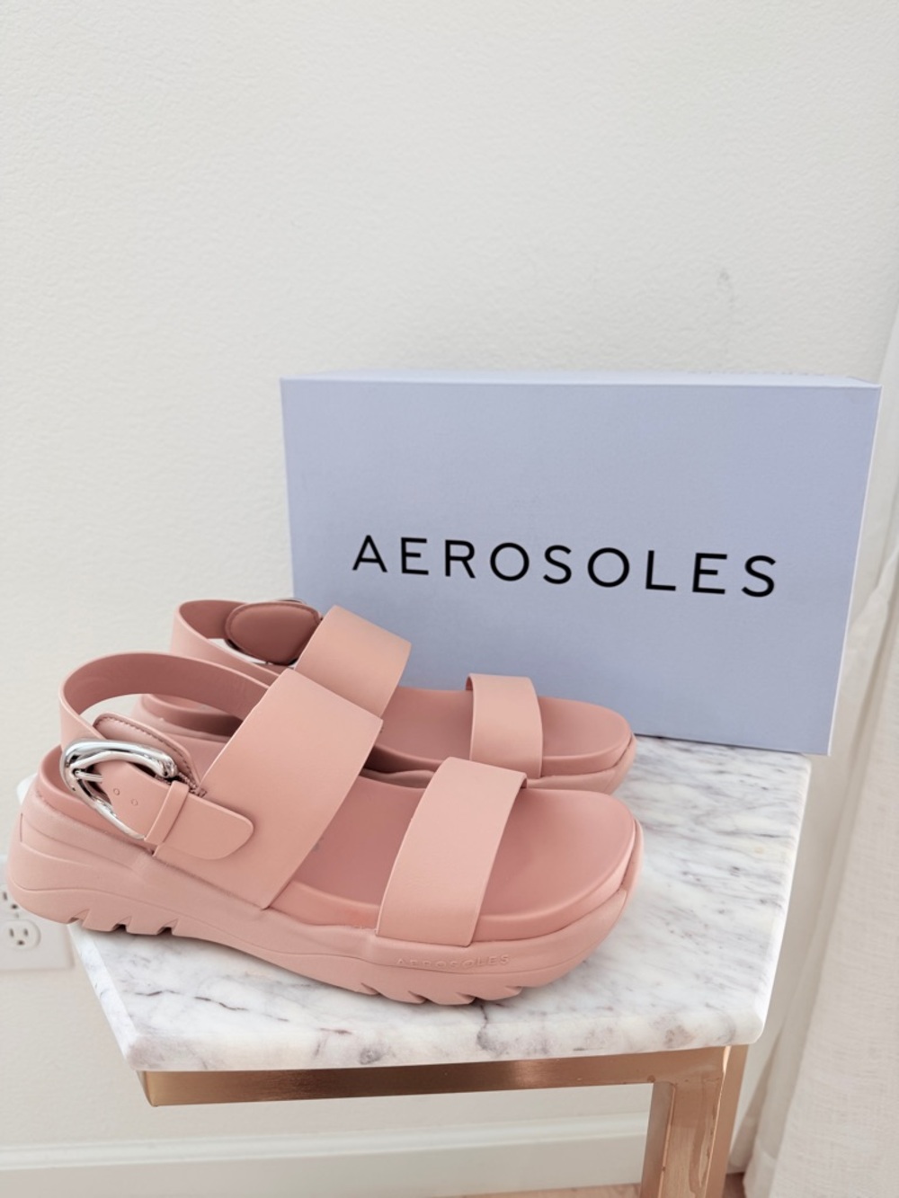🌞 AEROSOLES Hari Blush Pink Nude Cipria Sporty Low Heel Sandals 6.5